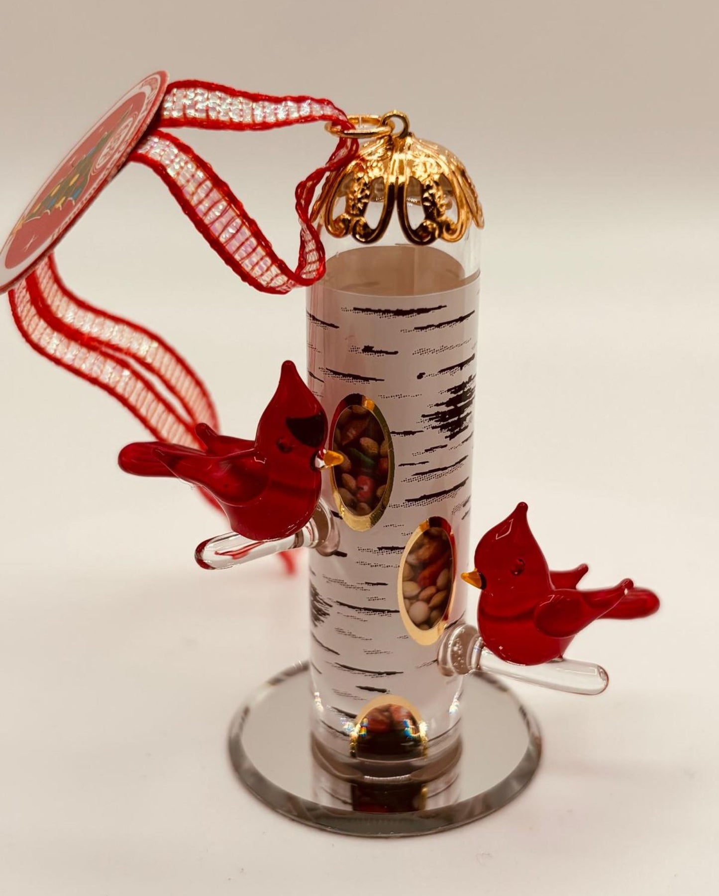 Cardinal Bird Feeder Ornament Glass Red Cardinal Memorial Bird Christmas Hanging Decor