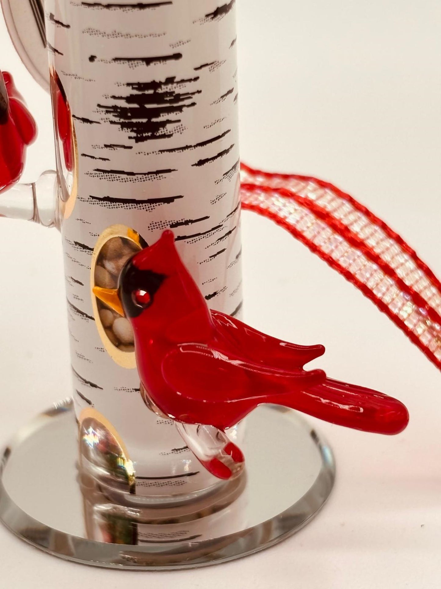 Cardinal Bird Feeder Ornament Glass Red Cardinal Memorial Bird Christmas Hanging Decor