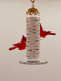 Cardinal Feeder Ornament | Handcrafted Glass Bird Feeder with Crystal Accents