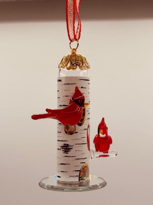 red cardinal bird feeder glass ornament hanging decor memorial cardinal keepsake with ribbon