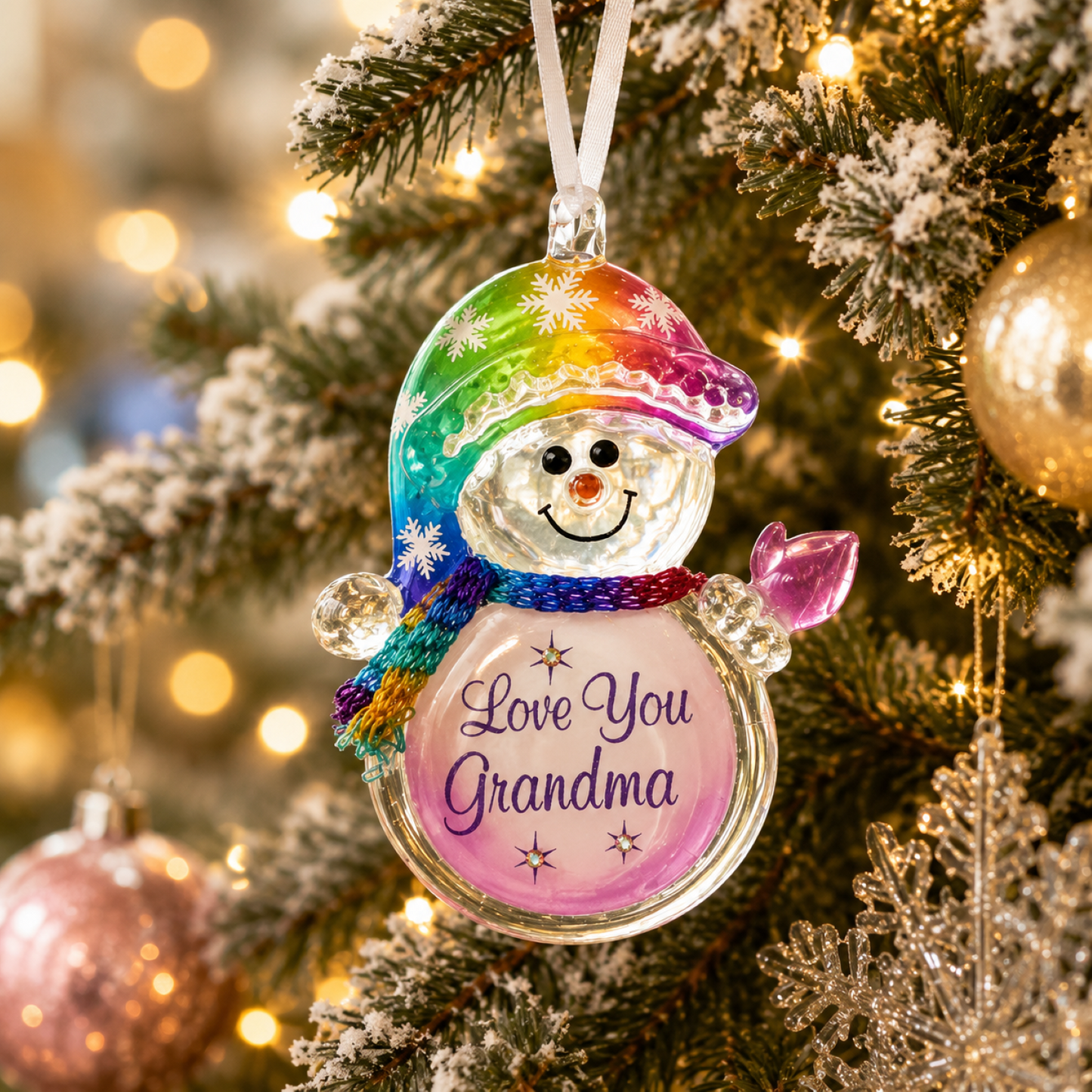 Love You Grandma Snowman Ornament Handcrafted Glass Christmas Gift for Grandma
