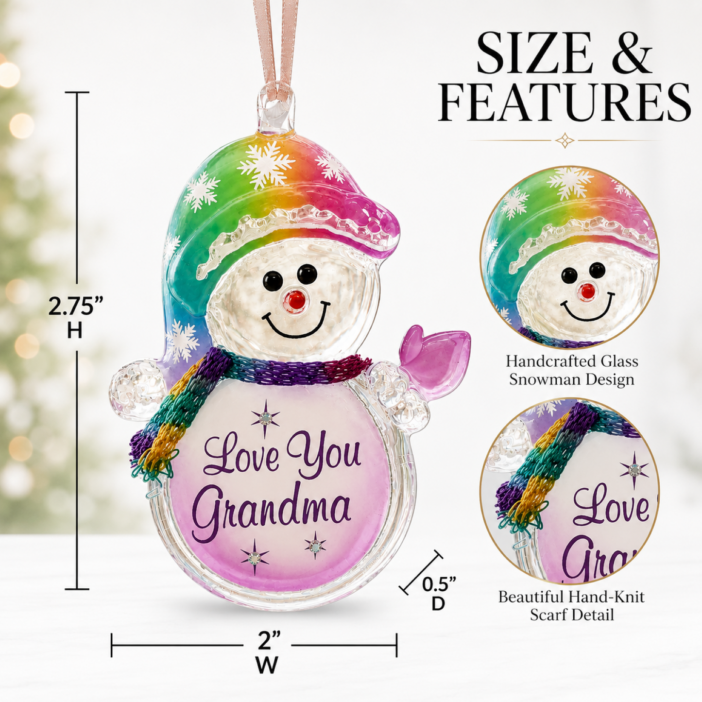Love You Grandma Snowman Ornament Handcrafted Glass Christmas Gift for Grandma