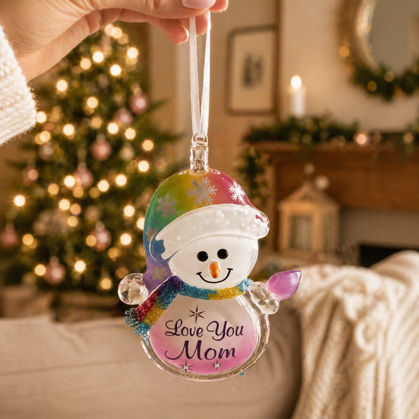 Love You Mom Snowman Ornament | Christmas Ornament | Handcrafted Glass Decor