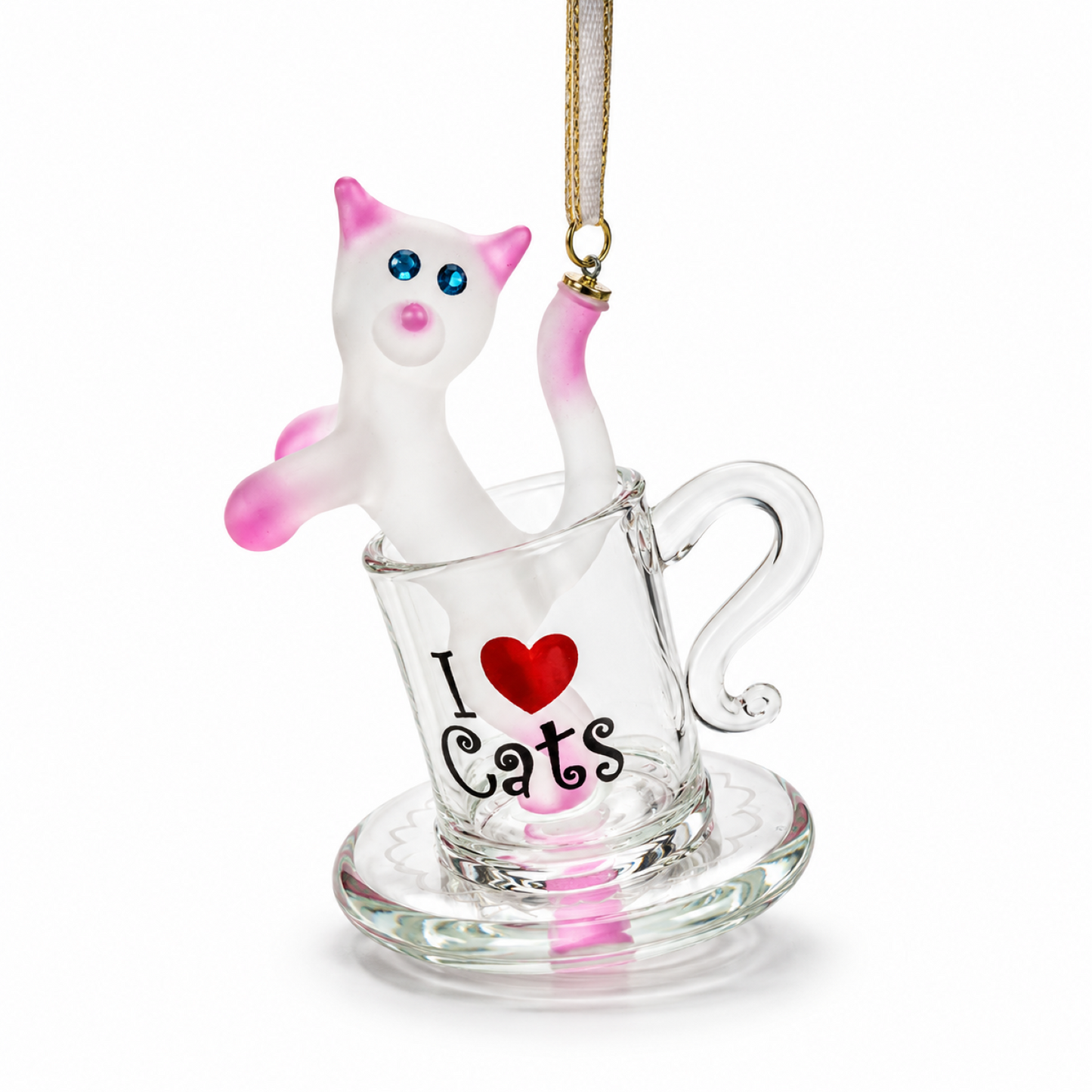 Cat Lover Gift I Love Cats Ornament Glass Cat Figurine Cute Cat Decor
