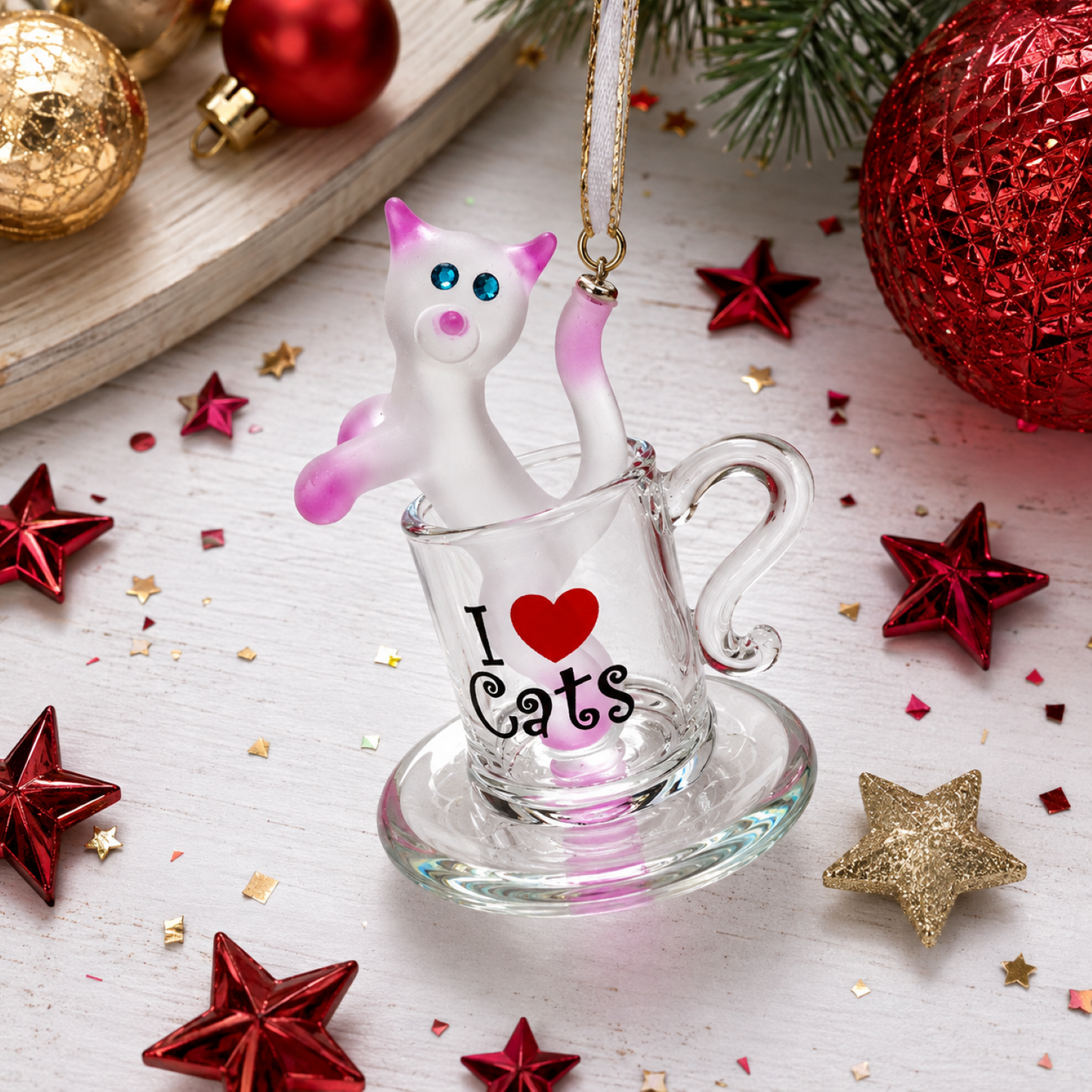 Cat Lover Gift I Love Cats Ornament Glass Cat Figurine Cute Cat Decor