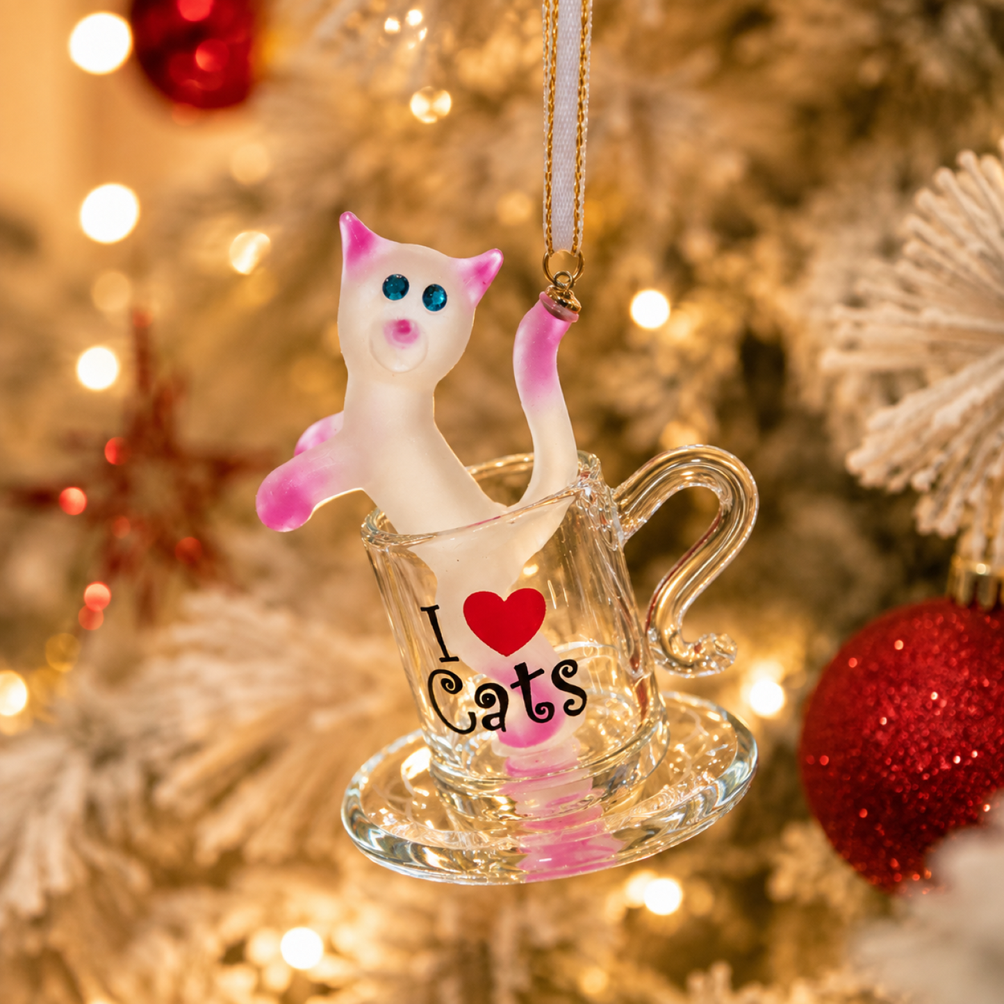 Cat Lover Gift I Love Cats Ornament Glass Cat Figurine Cute Cat Decor