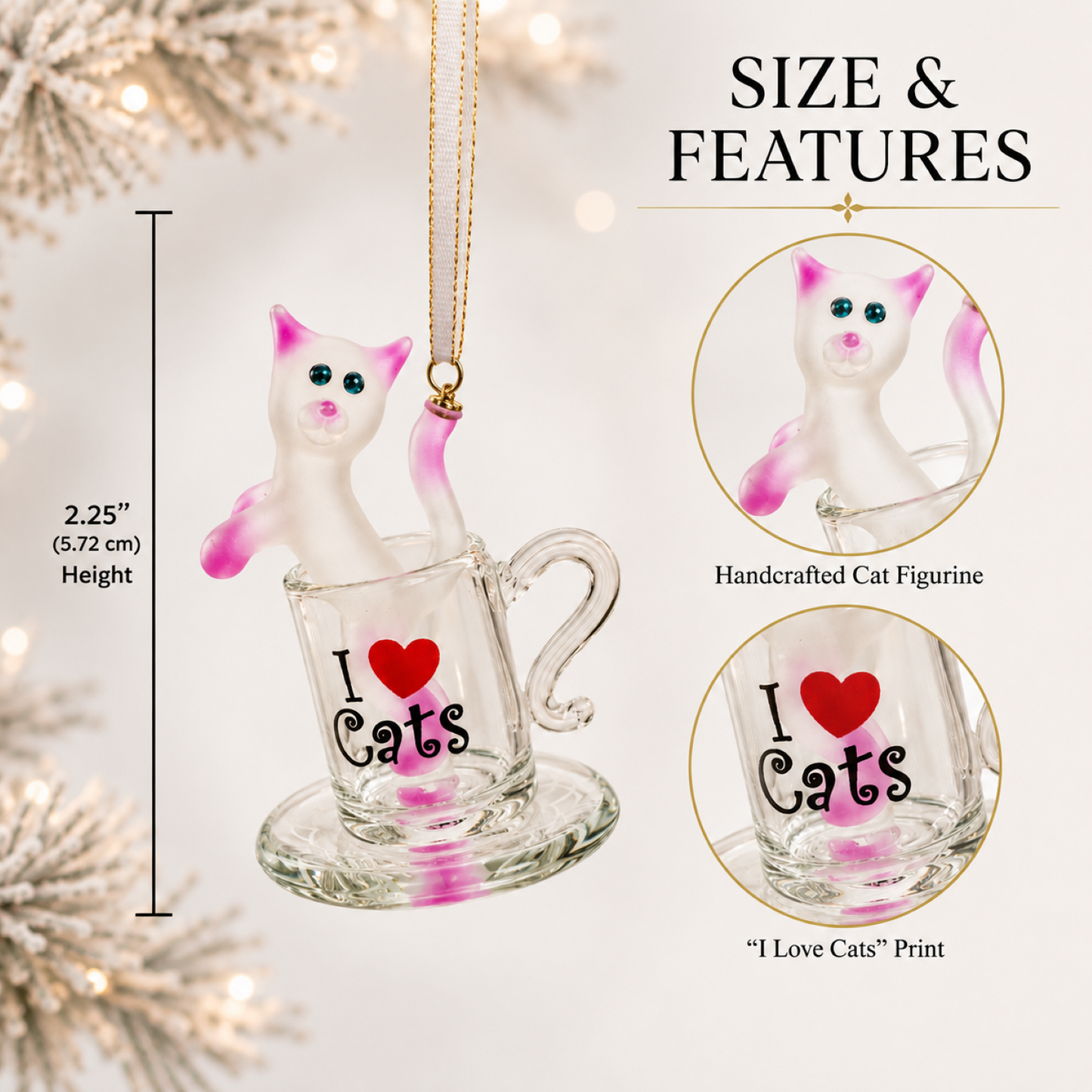 Cat Lover Gift I Love Cats Ornament Glass Cat Figurine Cute Cat Decor