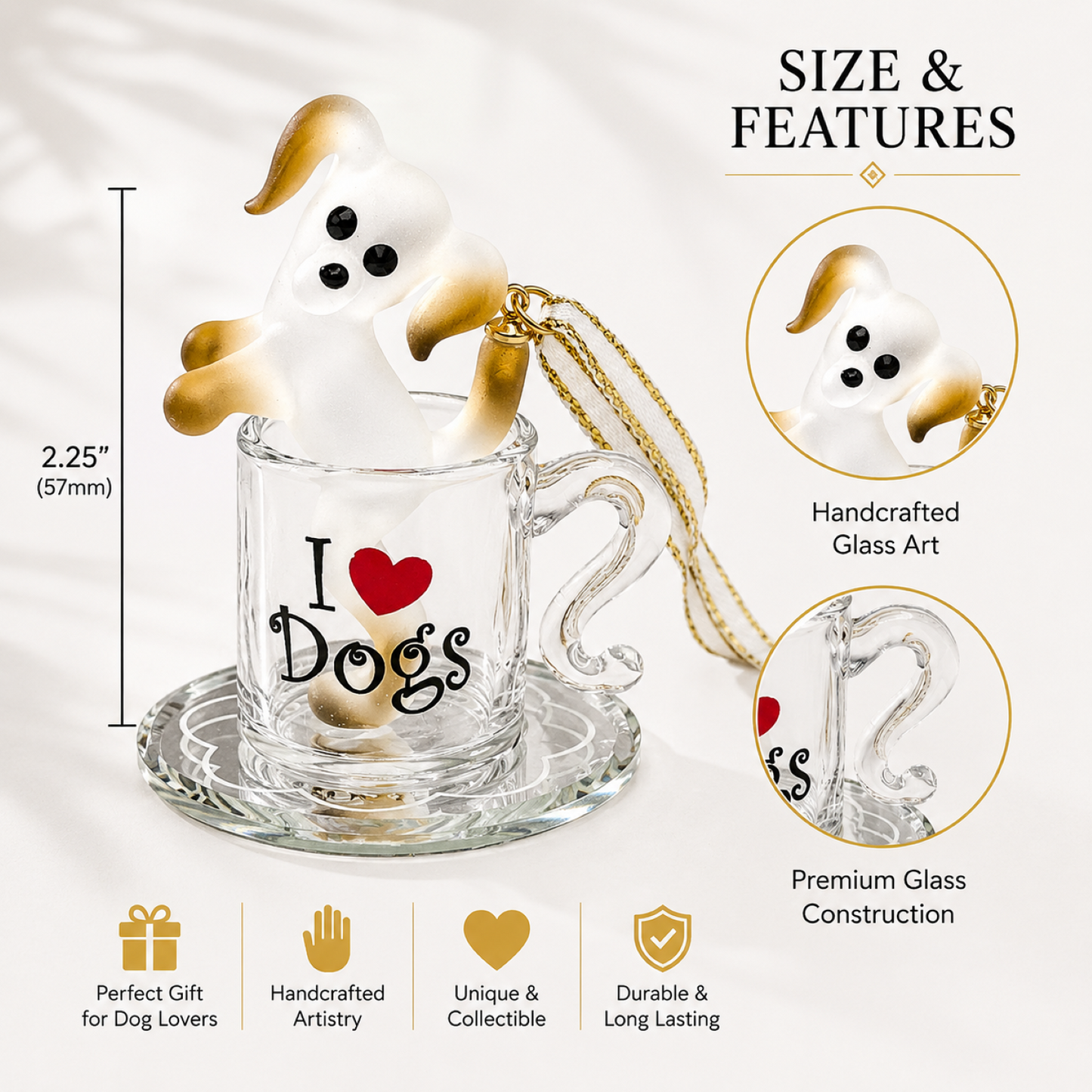 Dog Lover Ornament Gift | Glass Dog in Coffee Mug Collectible Decor