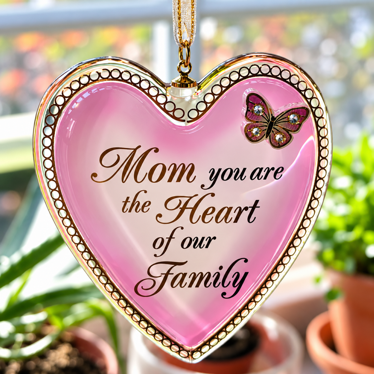 Mom Heart Ornament, Handcrafted Glass Heart, Mother’s Day Gift, Mom Gift, Family Ornament