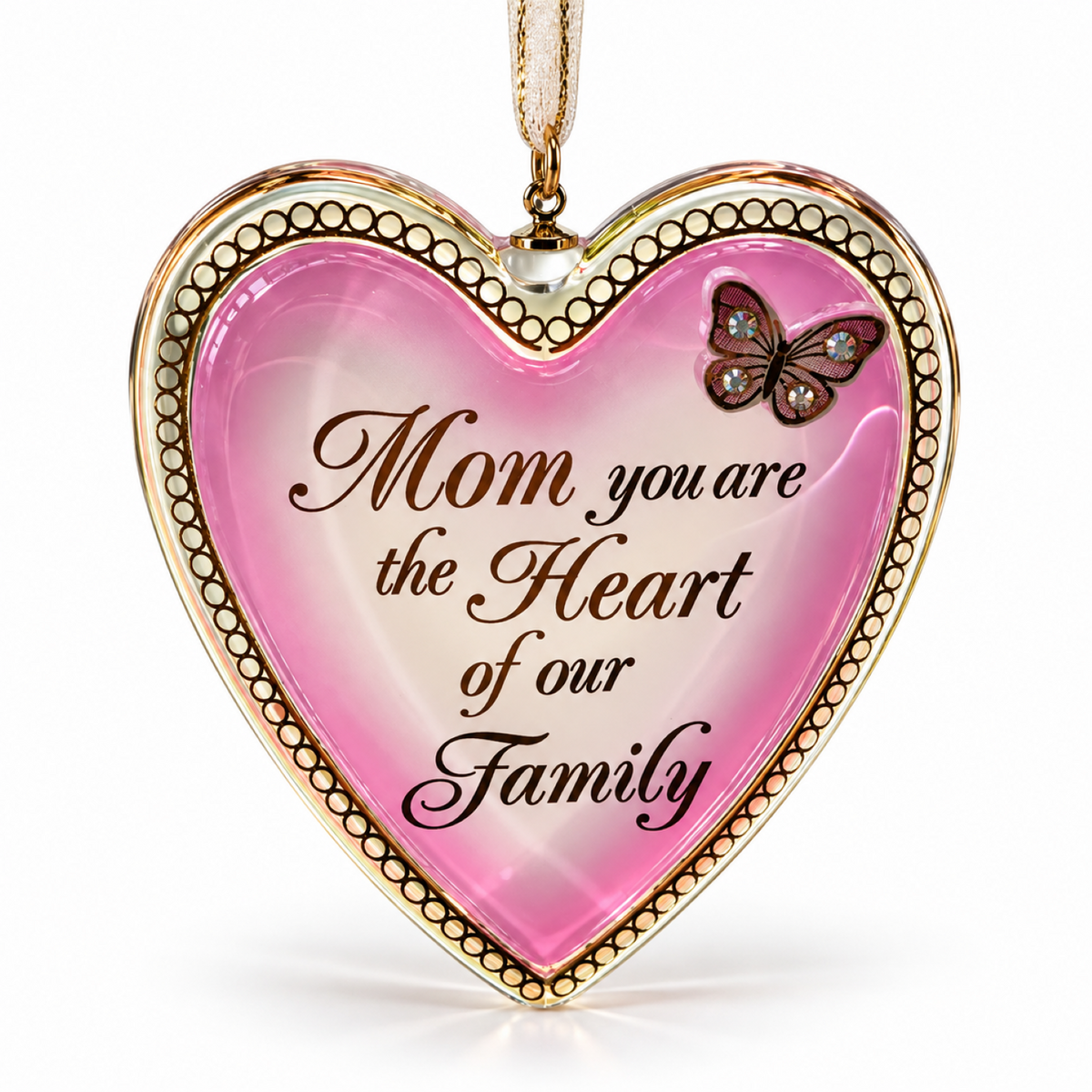 Mom Heart Ornament, Handcrafted Glass Heart, Mother’s Day Gift, Mom Gift, Family Ornament