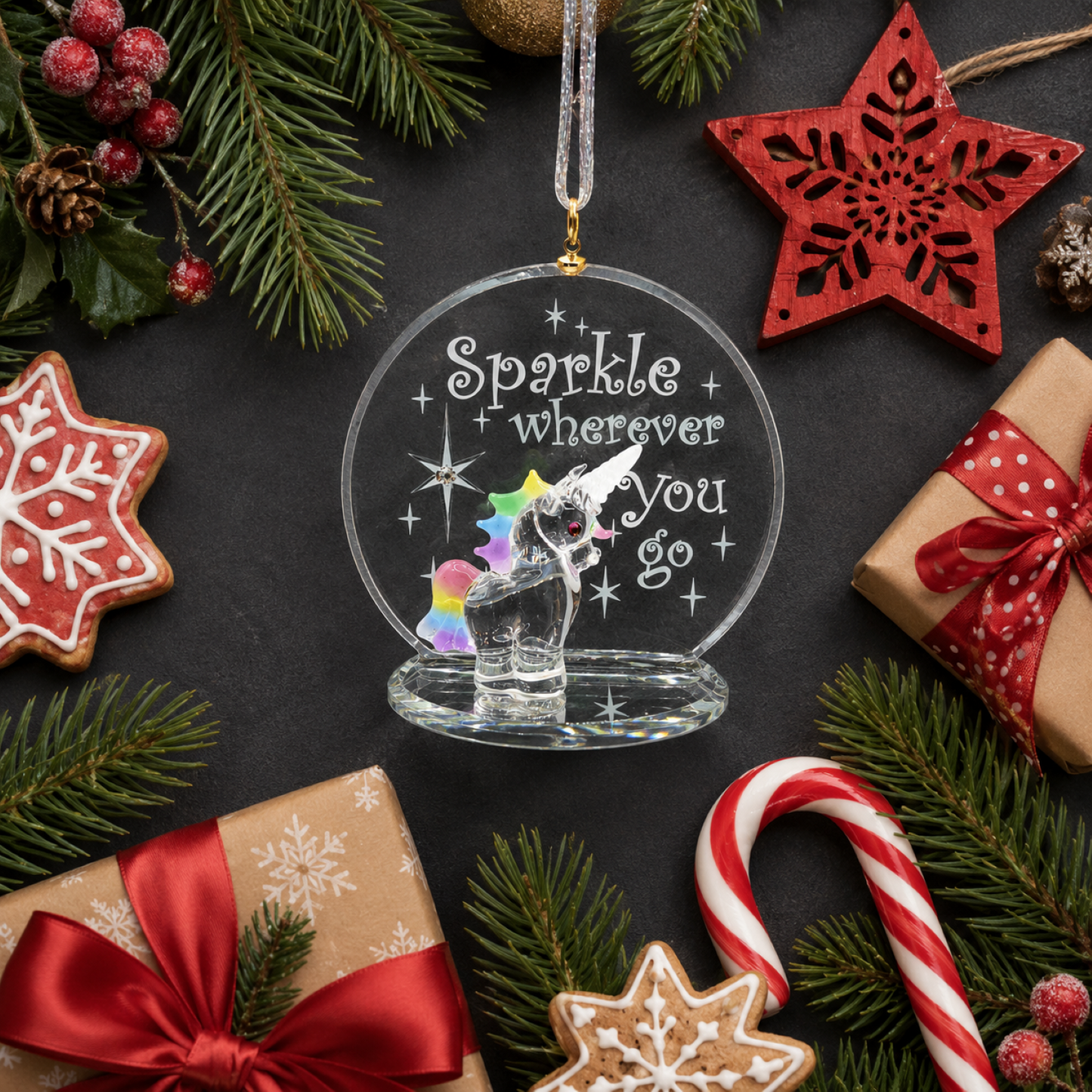 Glass Unicorn Christmas Ornament – Rainbow Unicorn Gift, Christmas Tree Decor