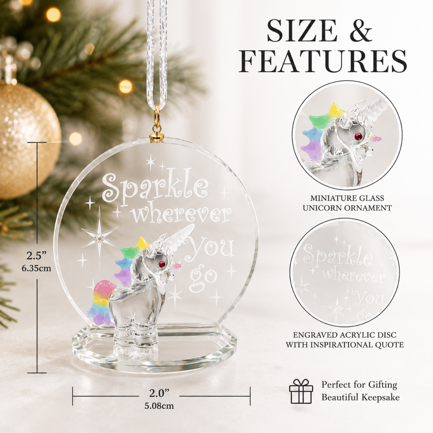 Glass Unicorn Christmas Ornament – Rainbow Unicorn Gift, Christmas Tree Decor