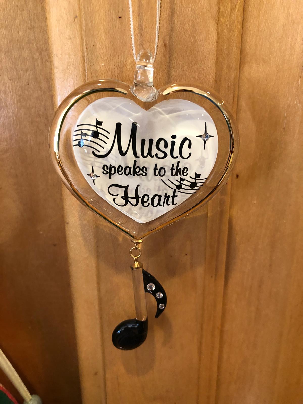 Music Speaks to the Heart Glass Ornament Musical Gift Music Lover Decor Hanging Heart Decor