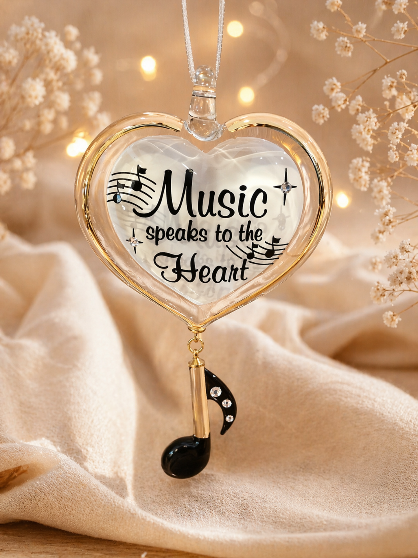 Music Speaks to the Heart Glass Ornament Musical Gift Music Lover Decor Hanging Heart Decor