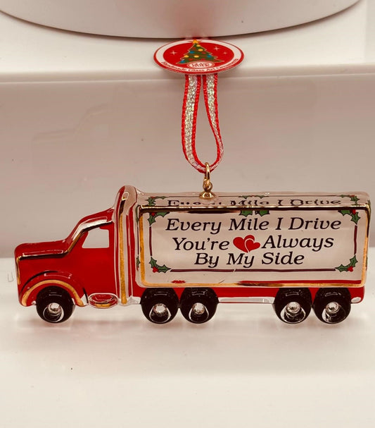 Holiday Hauler Truck Ornament | Glass Red Truck Gift with Message