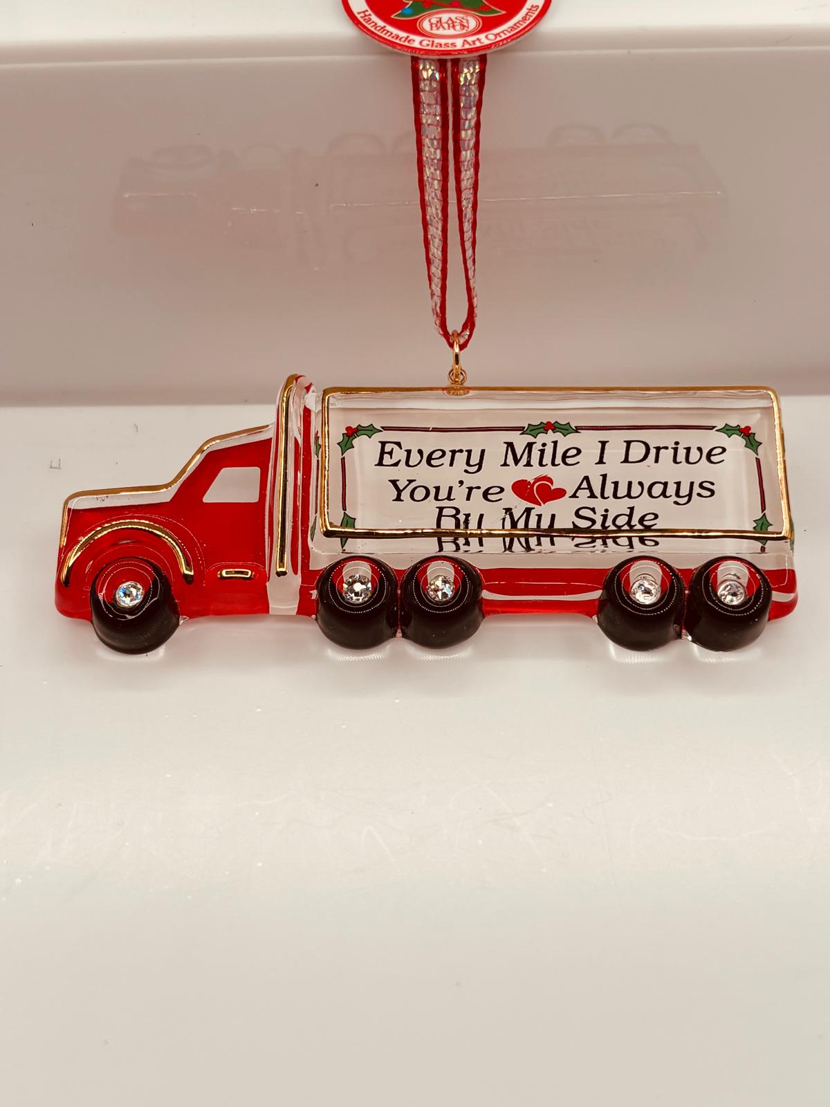 Holiday Hauler Truck Ornament | Glass Red Truck Gift with Message
