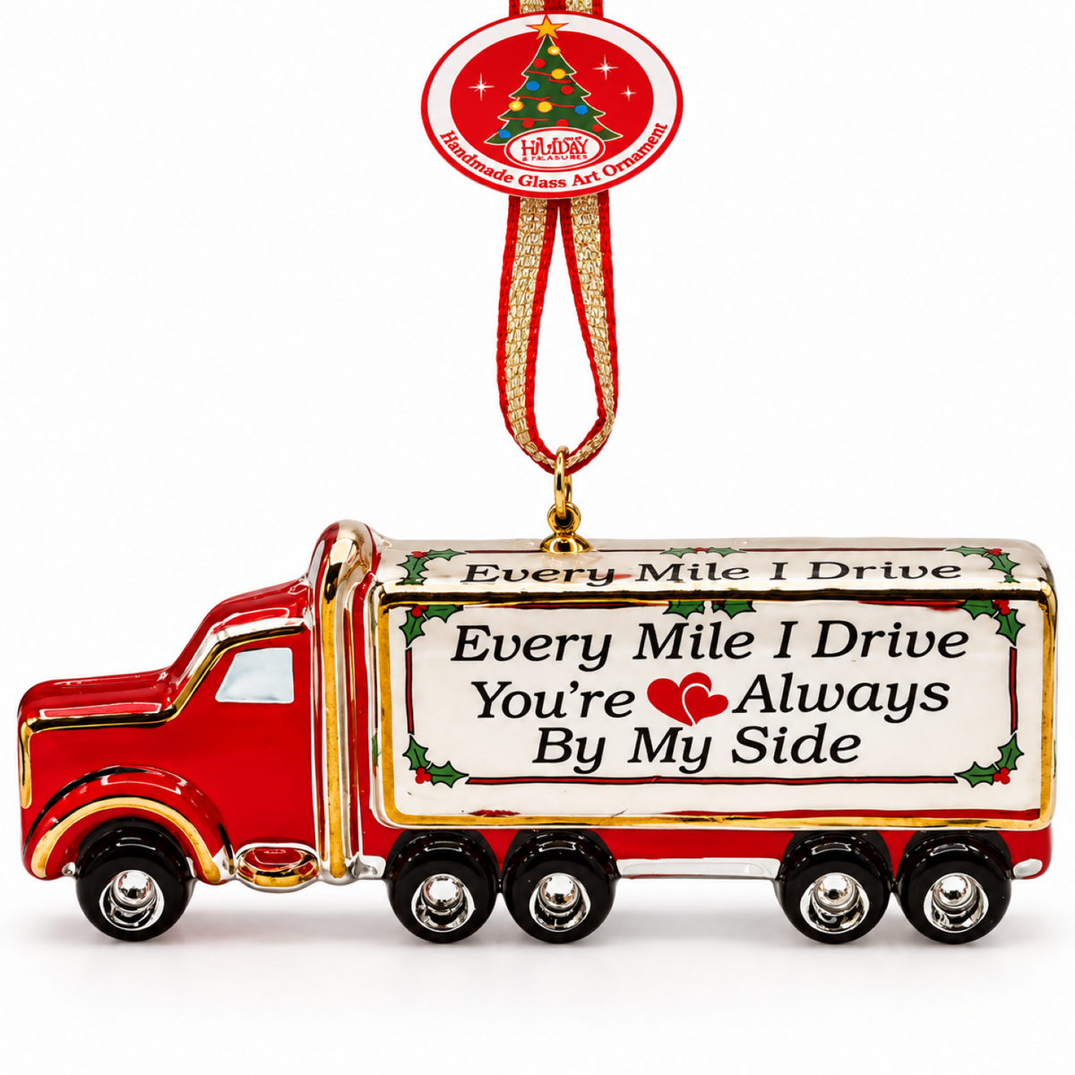 Red Truck Ornament, Handcrafted Glass Semi Truck, Truck Driver Gift, Trucker Gift, Christmas Ornament