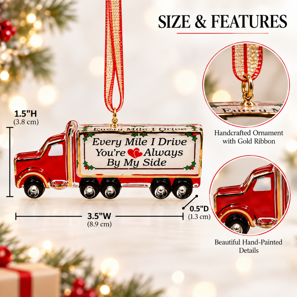 Red Truck Ornament, Handcrafted Glass Semi Truck, Truck Driver Gift, Trucker Gift, Christmas Ornament