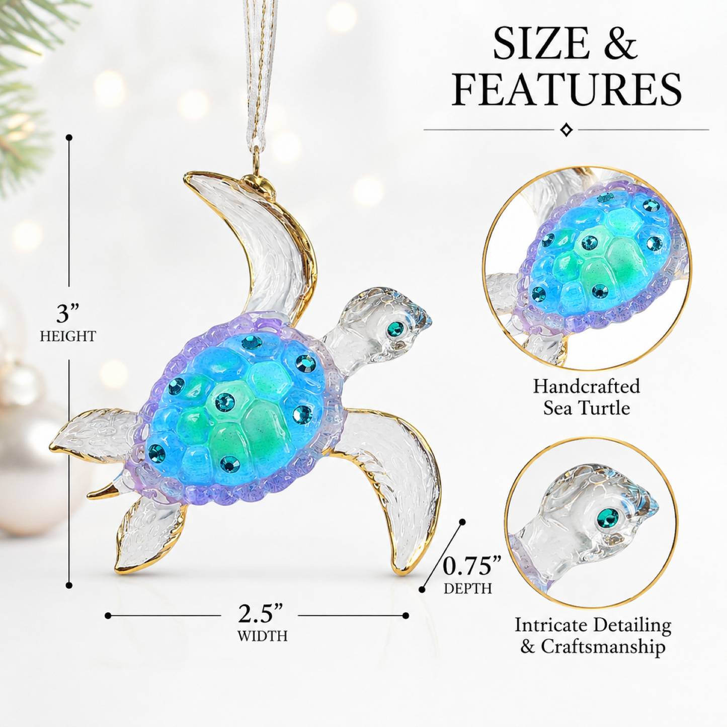Sea Turtle Glass Ornament, Handcrafted Sea Turtle Christmas Ornament, Coastal Beach Decor, Ocean Life Ornament, Marine Animal Gift, Glass Collectible