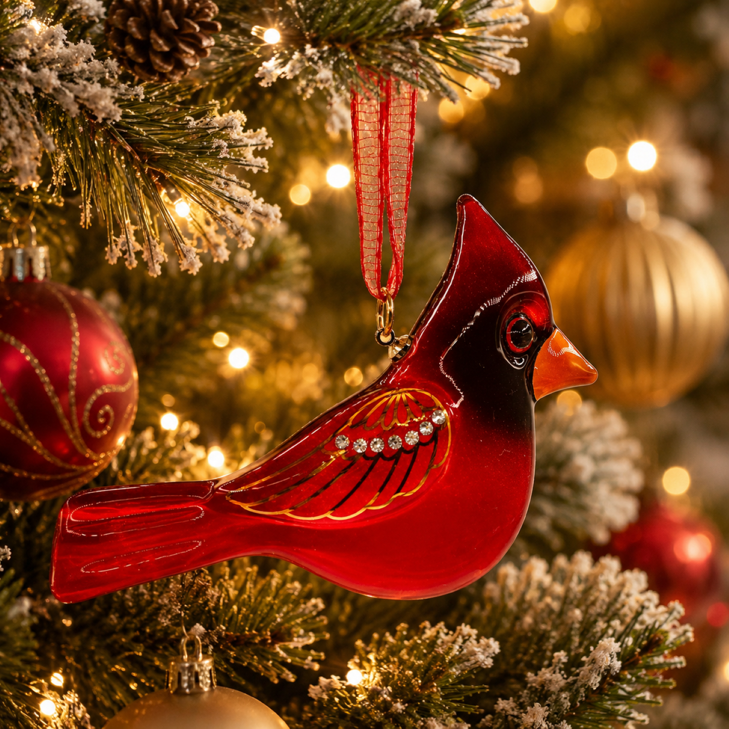 Cardinal Bird Glass Christmas Ornament – Handcrafted Red Cardinal Tree Ornament, Memorial Gift, Bird Lover Gift