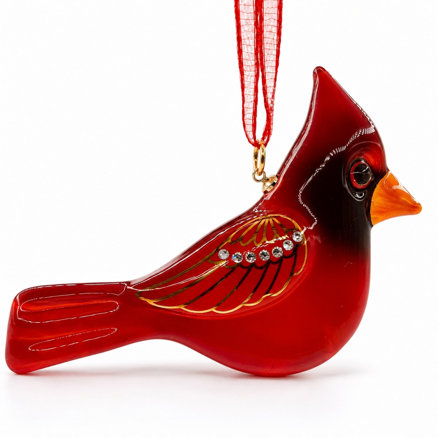 Cardinal Bird Glass Christmas Ornament – Handcrafted Red Cardinal Tree Ornament, Memorial Gift, Bird Lover Gift