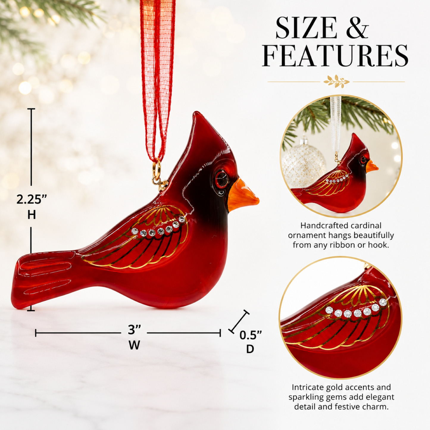 Cardinal Bird Glass Christmas Ornament – Handcrafted Red Cardinal Tree Ornament, Memorial Gift, Bird Lover Gift