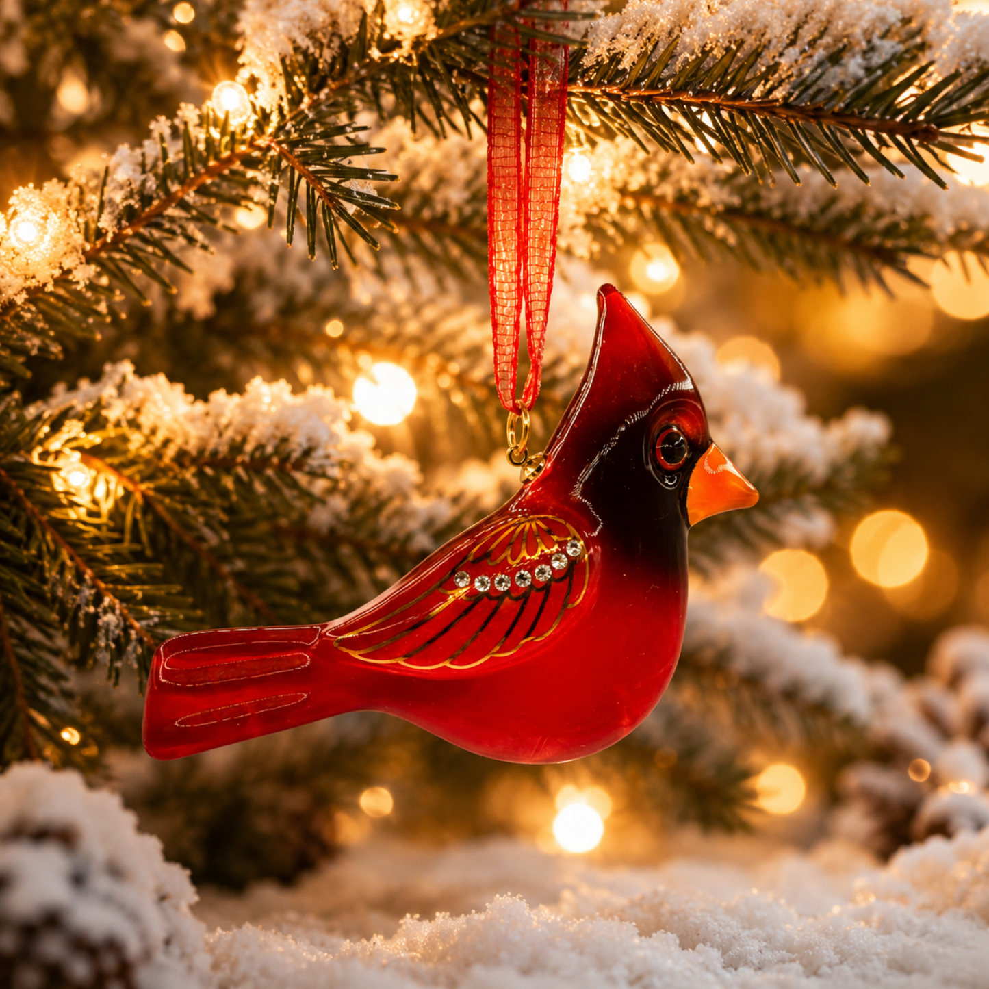 Cardinal Bird Glass Christmas Ornament – Handcrafted Red Cardinal Tree Ornament, Memorial Gift, Bird Lover Gift