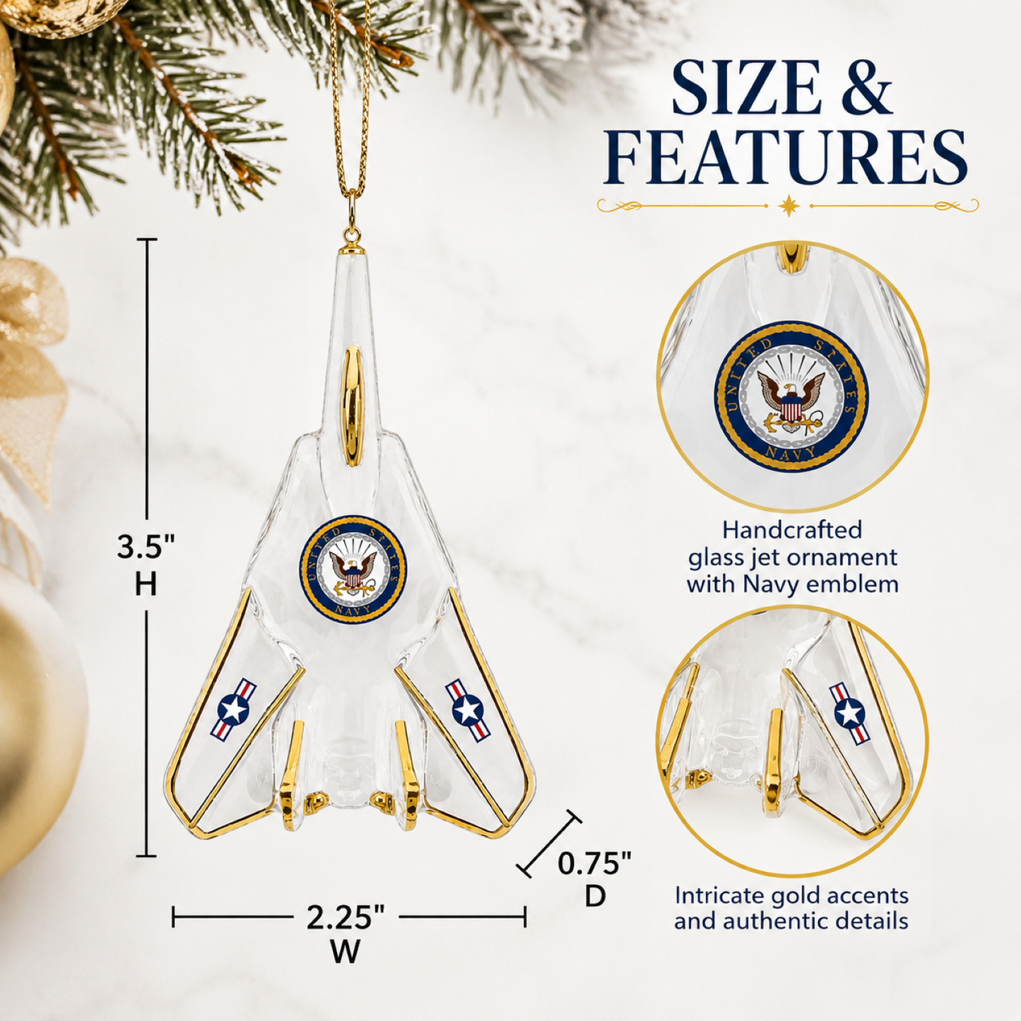 Official U.S. Navy Fighter Jet Christmas Ornament Handcrafted Glass Military Holiday Gift