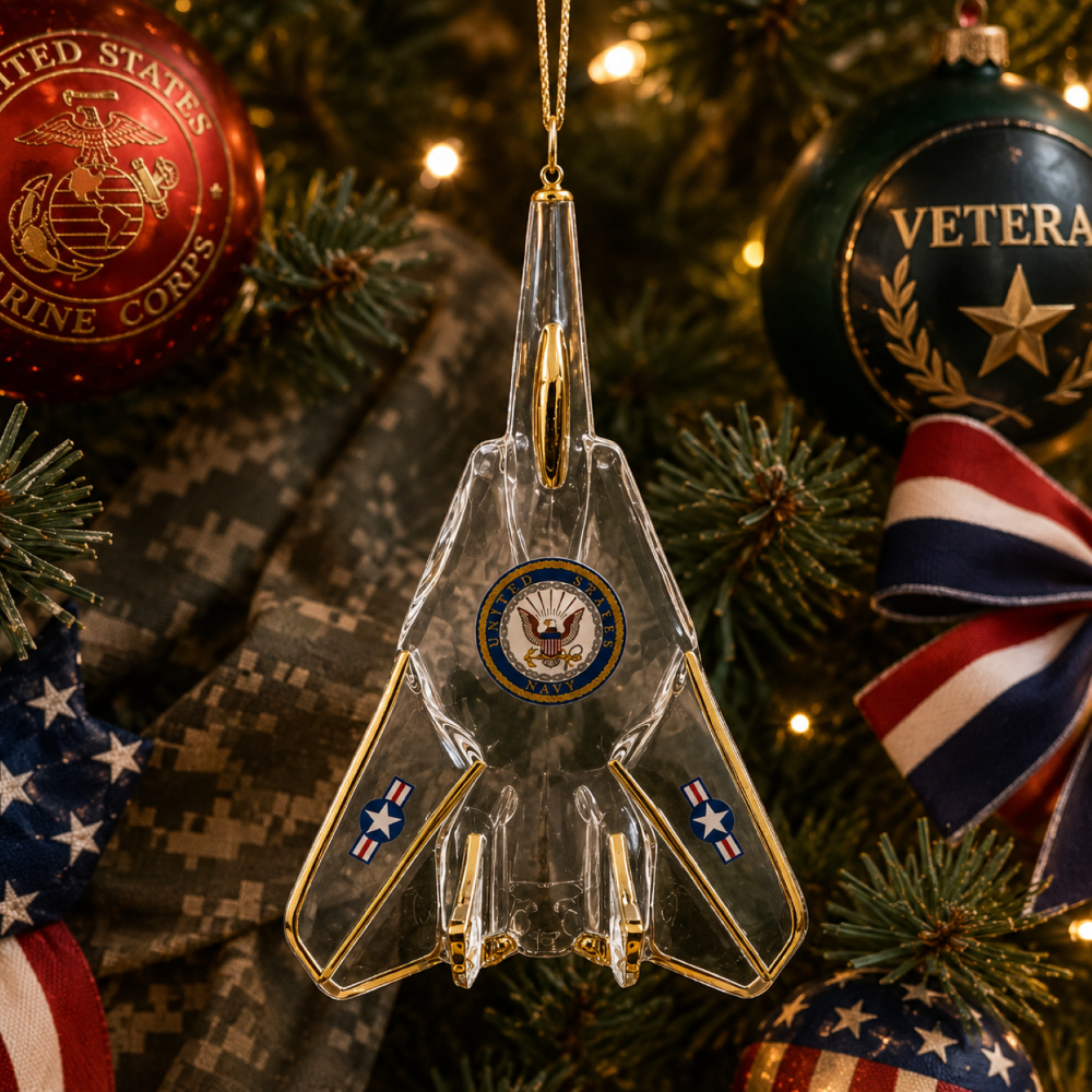 Official U.S. Navy Fighter Jet Christmas Ornament Handcrafted Glass Military Holiday Gift