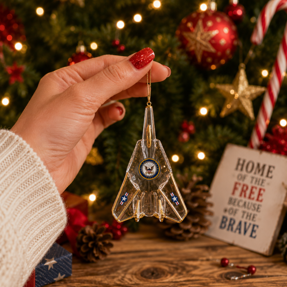 Official U.S. Navy Fighter Jet Christmas Ornament Handcrafted Glass Military Holiday Gift