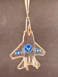 U.S. Air Force F-15 Jet glass ornament with gold ribbon and logo