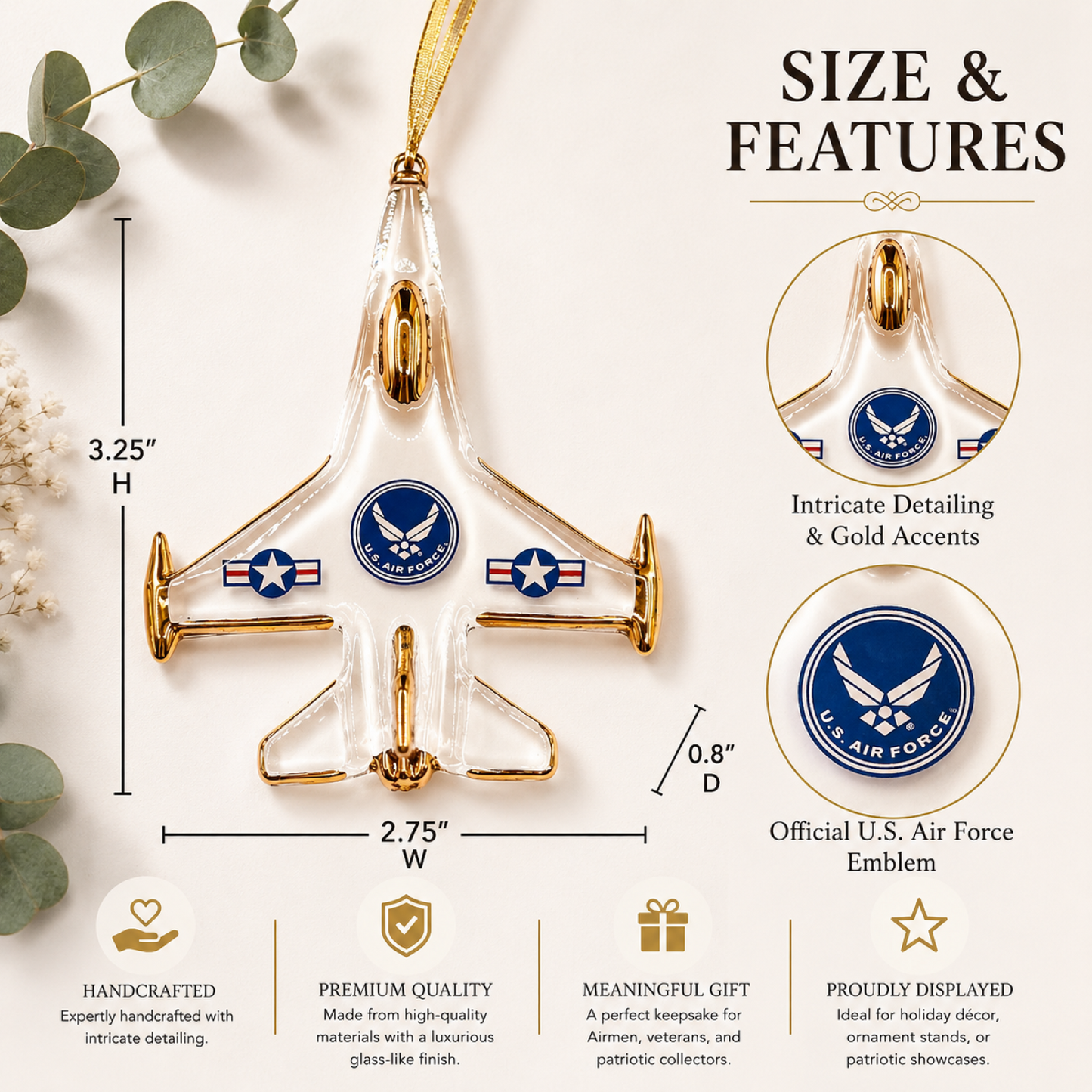 Air Force F-16 Jet Ornament Military Jet Christmas Ornament Gift for Airman