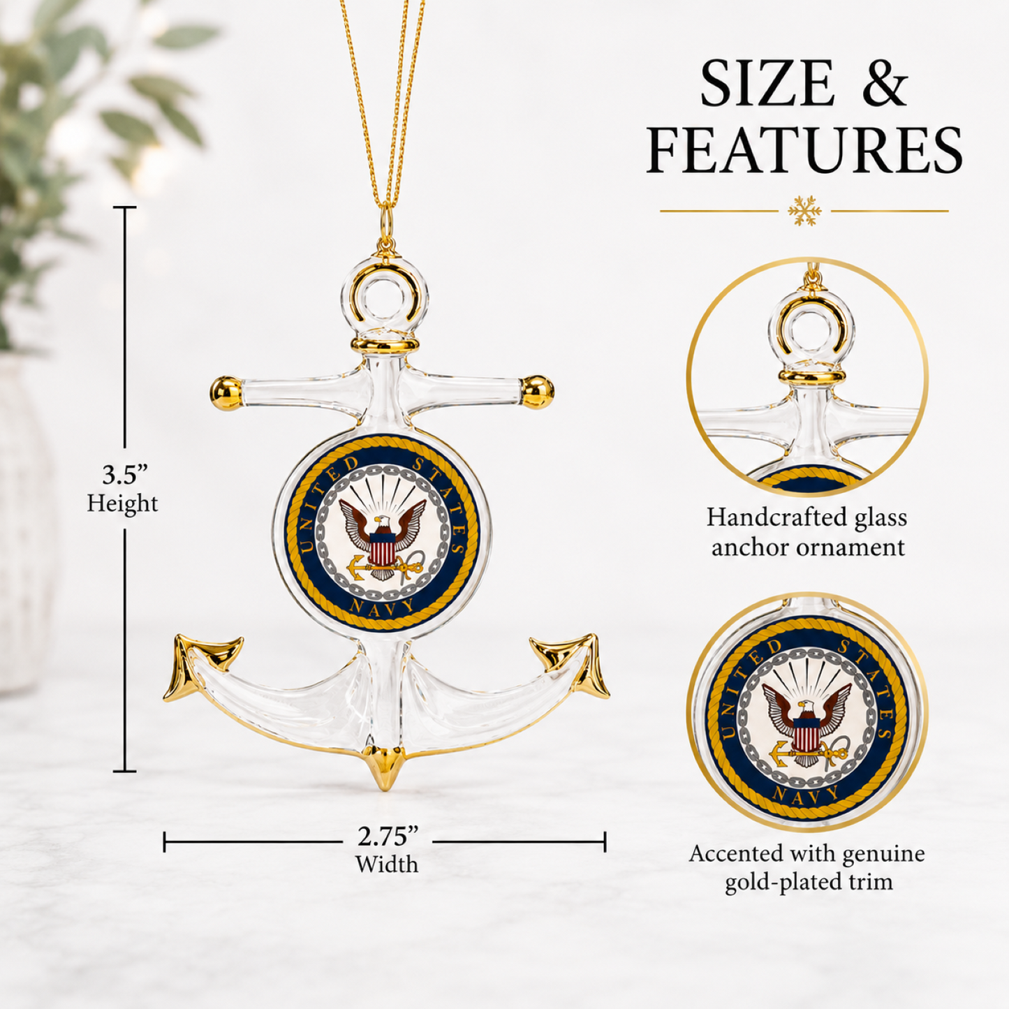 Official U.S. Navy Anchor Christmas Ornament Navy Veteran Gift