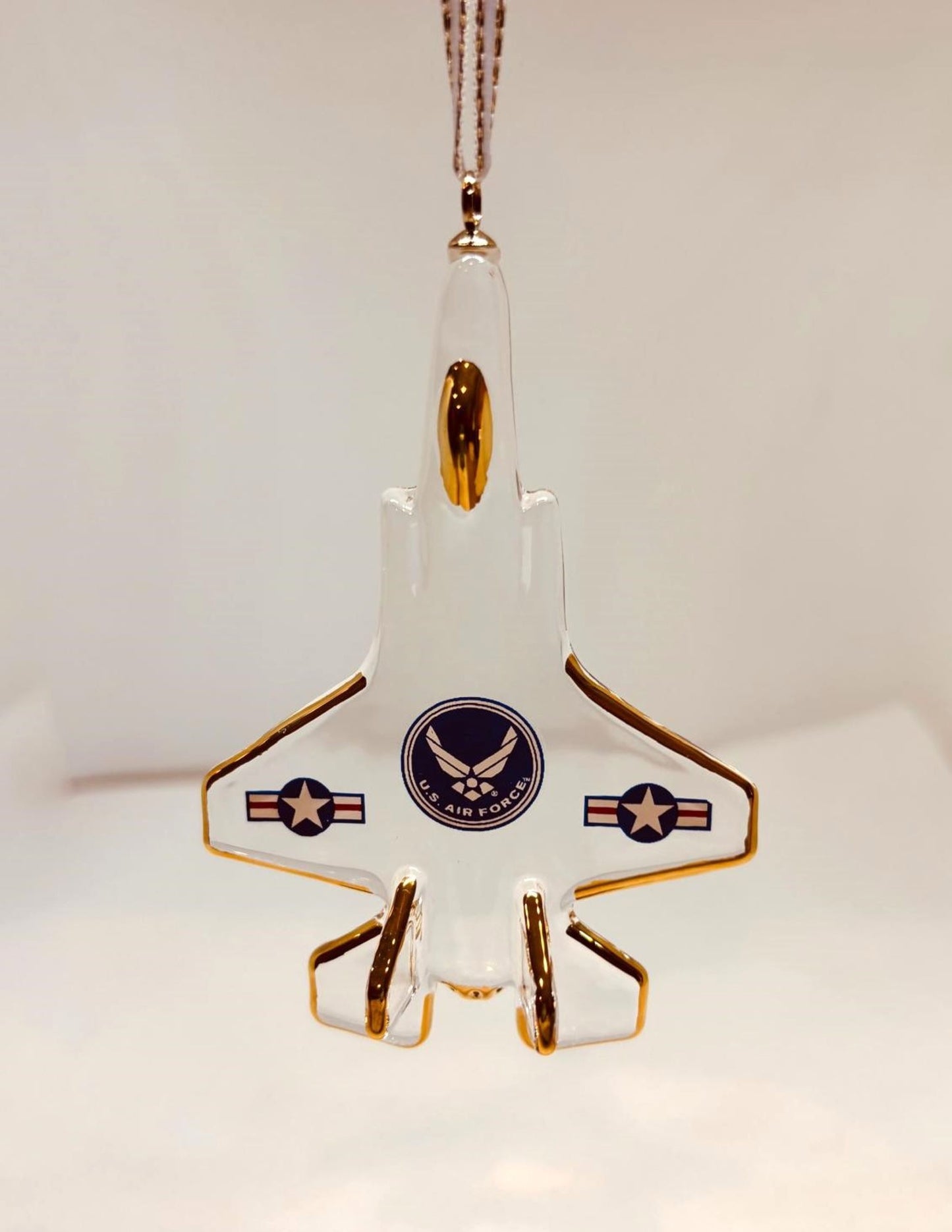 U.S. Air Force F-35 Jet Ornament Handcrafted Glass Military Keepsake