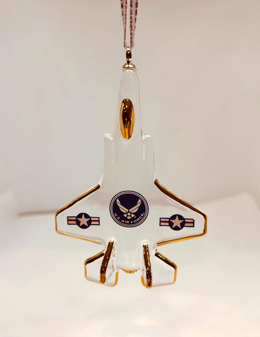 U.S. Air Force F-35 Jet Ornament Handcrafted Glass Military Keepsake