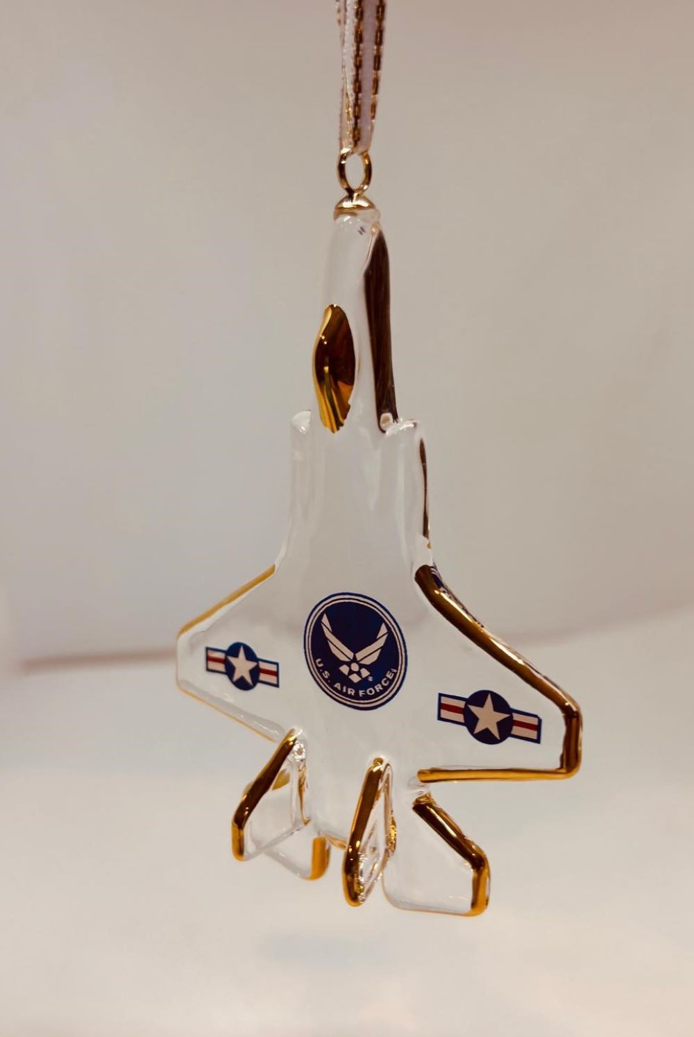 U.S. Air Force F-35 Jet Ornament Handcrafted Glass Military Keepsake