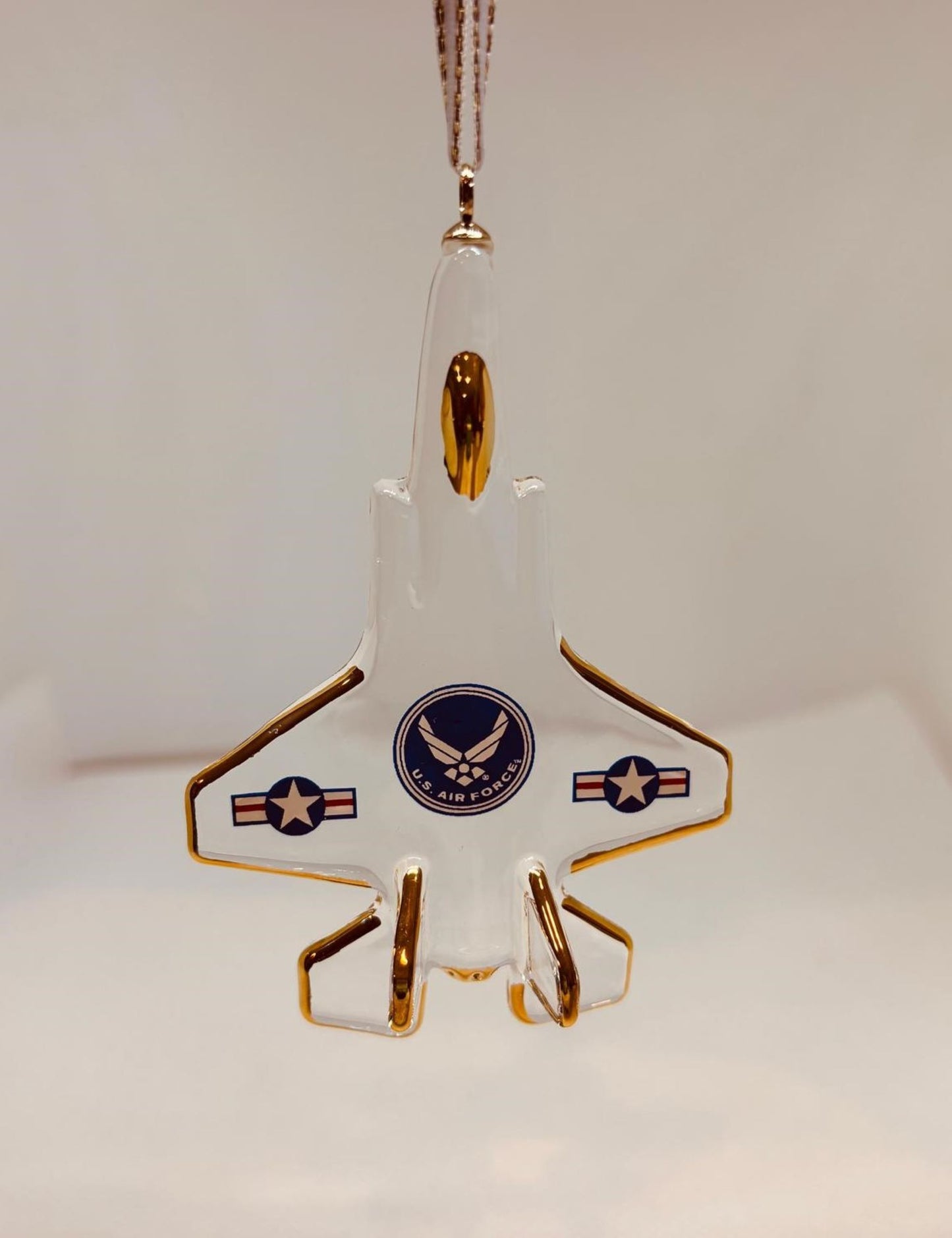 U.S. Air Force F-35 Jet Ornament Handcrafted Glass Military Keepsake