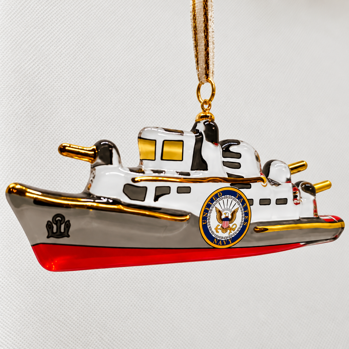 U.S. Navy Ship Ornament, Handcrafted Glass Military Ornament, Navy Gift, Navy Veteran Gift, Official Licensed