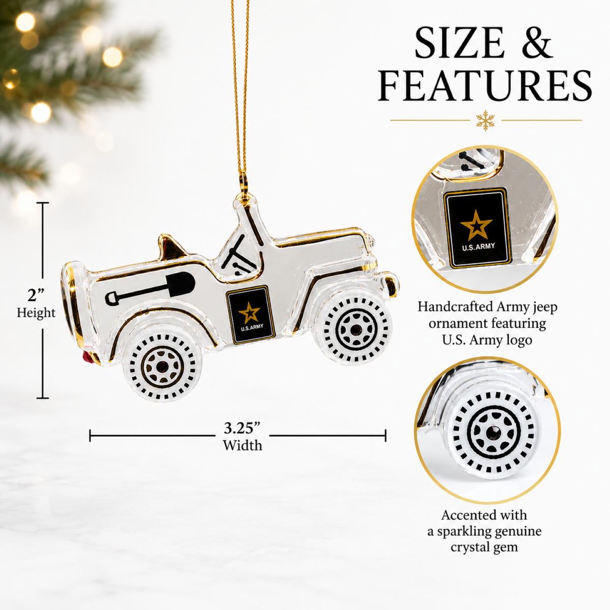U.S. Army Jeep Christmas Ornament Official Licensed Military Holiday Decor