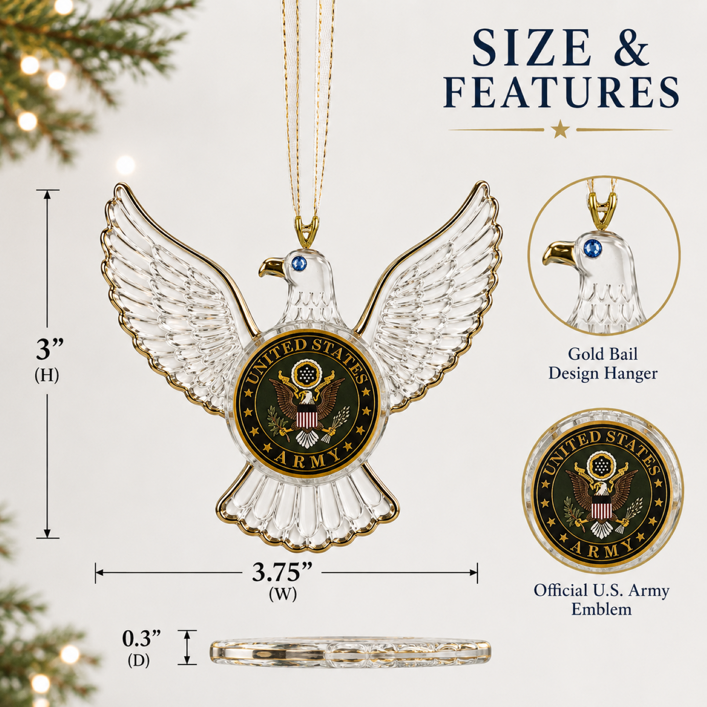 U.S. Army Eagle Ornament | Official Licensed Military Christmas Decor for Soldiers