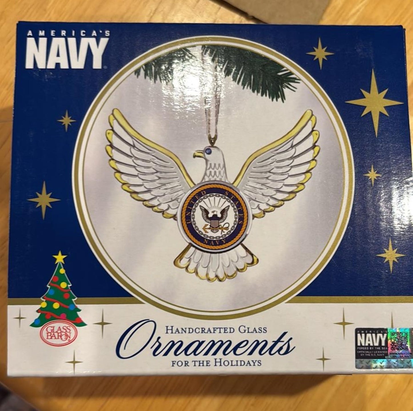 U.S. Navy Eagle Glass Ornament Gift | Military Christmas Tree Decoration