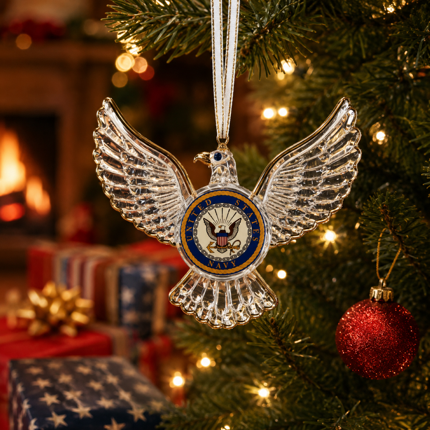 U.S. Navy Eagle Glass Ornament Gift | Military Christmas Tree Decoration