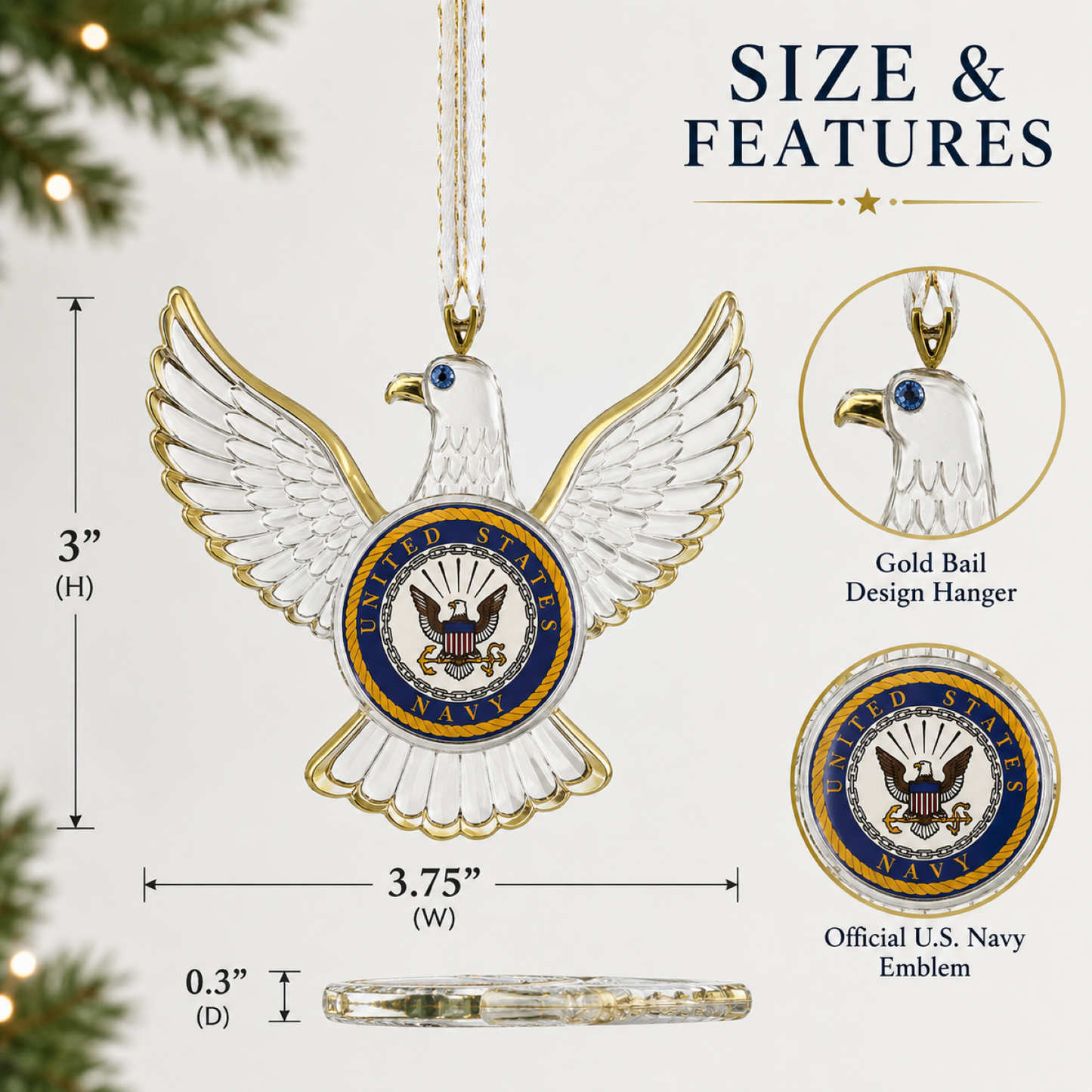U.S. Navy Eagle Glass Ornament Gift | Military Christmas Tree Decoration