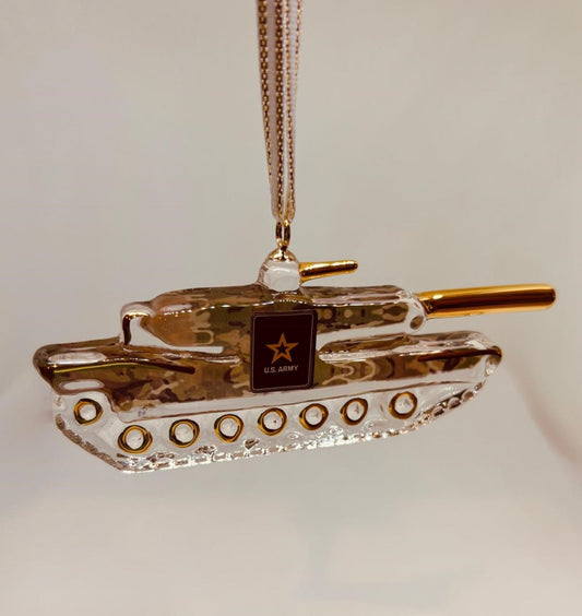 Handcrafted U.S. Army Tank Glass Ornament Official Military Licensed Christmas Decoration