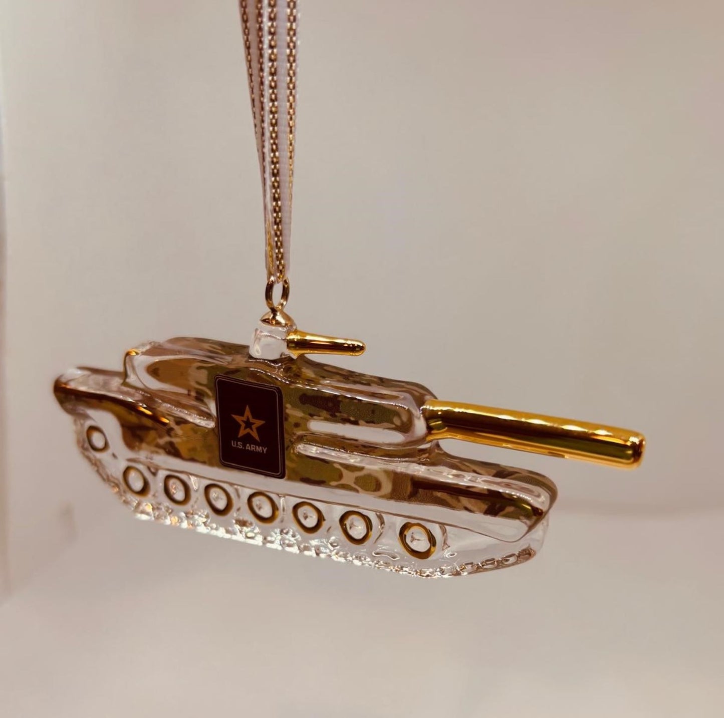 Handcrafted U.S. Army Tank Glass Ornament Official Military Licensed Christmas Decoration