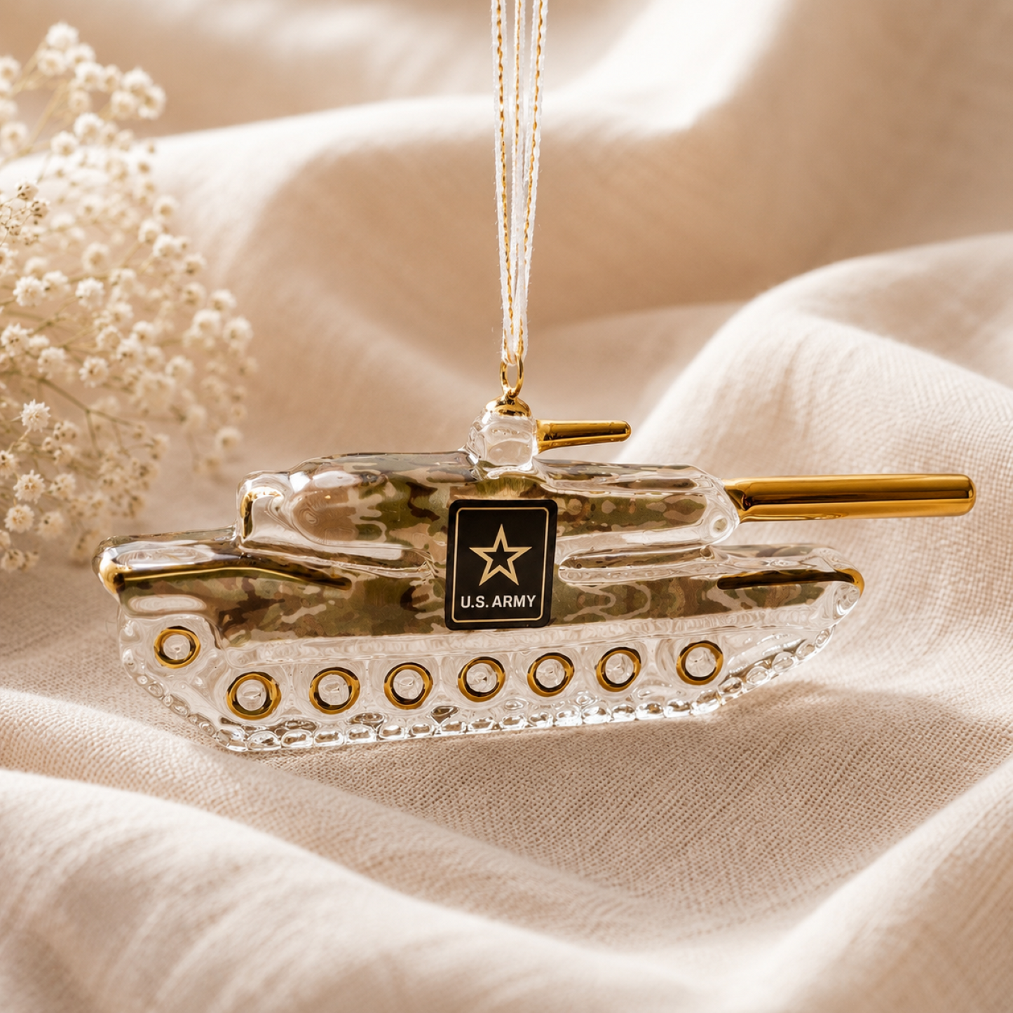 Official U.S. Army Tank Christmas Ornament – Handcrafted Glass Military Holiday Gift