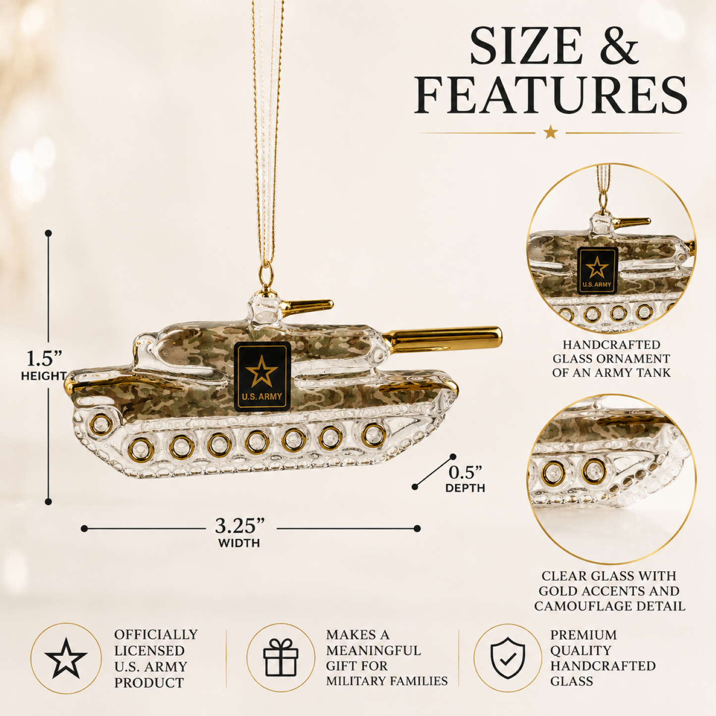 Official U.S. Army Tank Christmas Ornament – Handcrafted Glass Military Holiday Gift