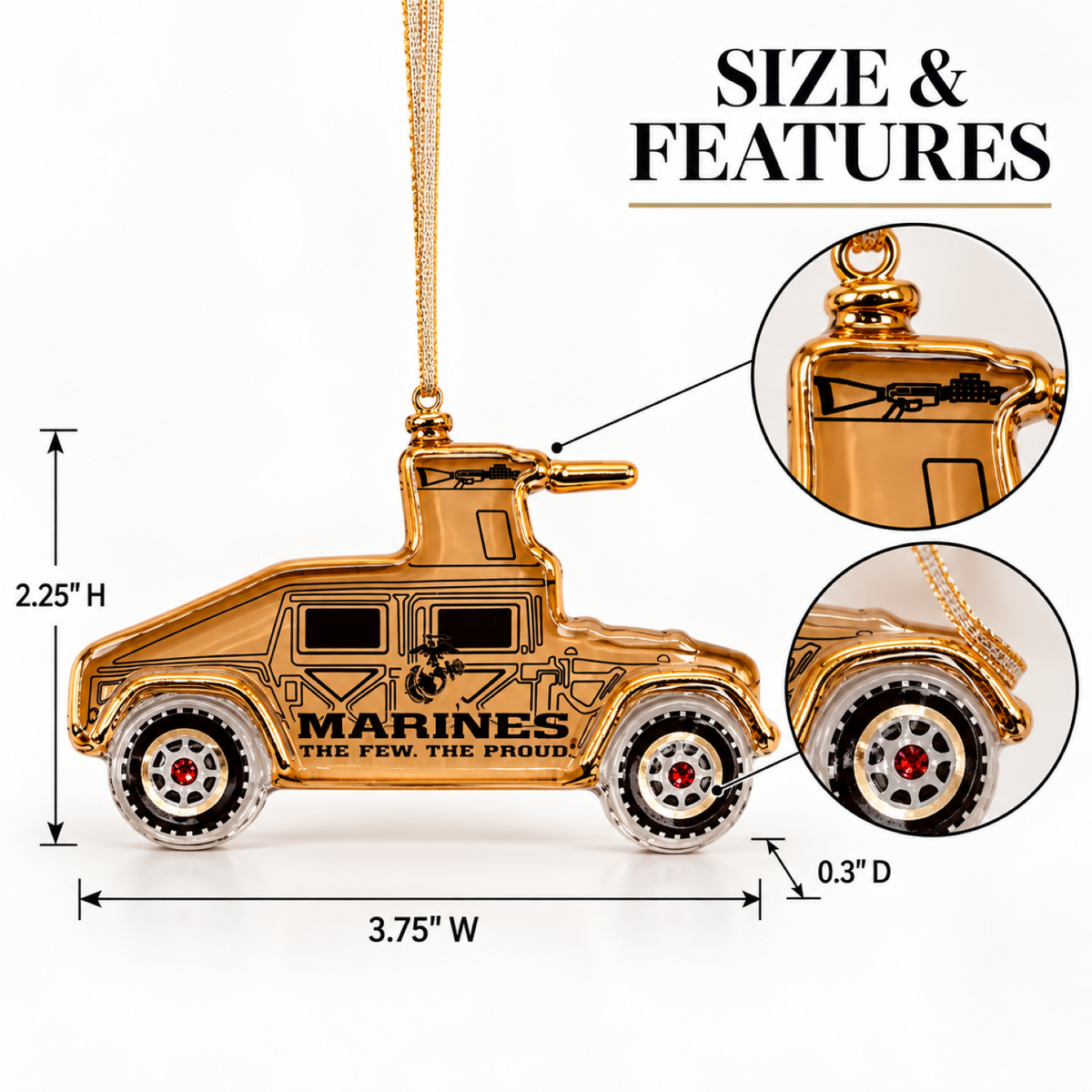USMC Humvee Ornament, Handcrafted Glass Marine Corps Military Ornament, Marine Corps Gift