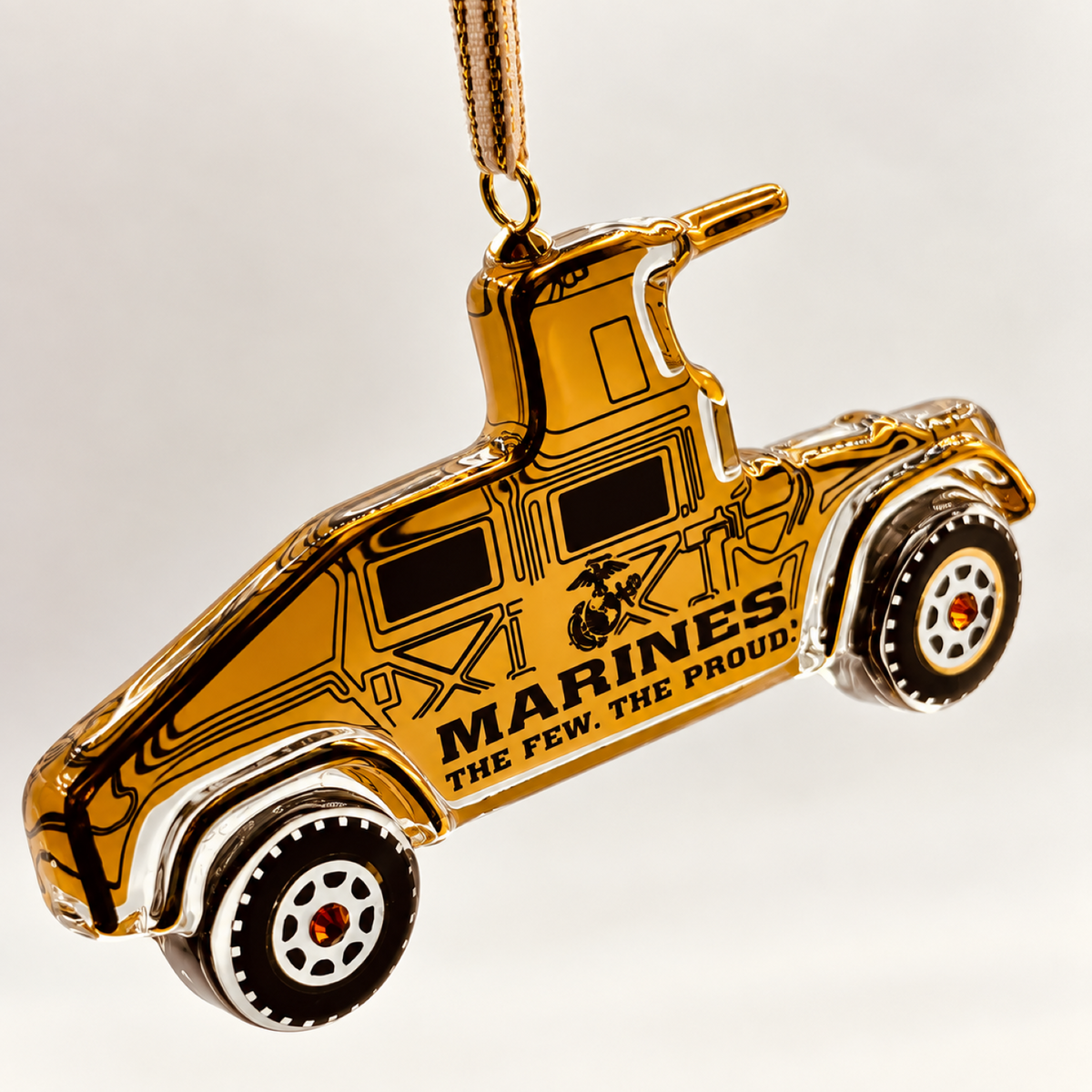 USMC Humvee Ornament, Handcrafted Glass Marine Corps Military Ornament, Marine Corps Gift