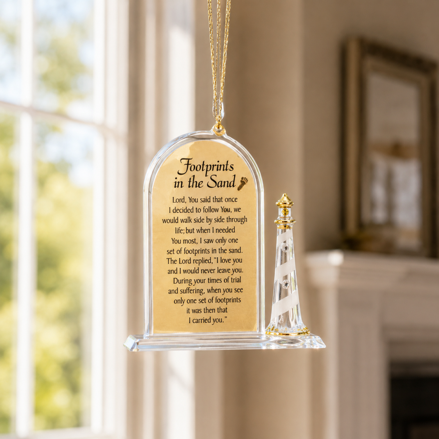 Footprints in the Sand Ornament – Christian Christmas Ornament, Lighthouse Ornament, Religious Gift